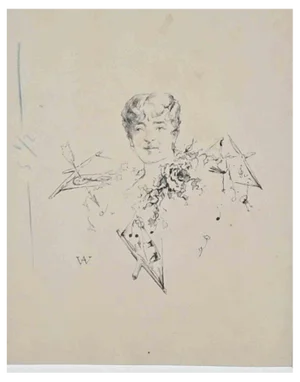 Adolphe Willette, The Lady, Ink on Paper, Late 19th Century