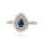 Blue Sapphire & Diamond Halo Vintage Engagement Ring in 18k White Gold Size 6 For Sale - Image 4 of 16