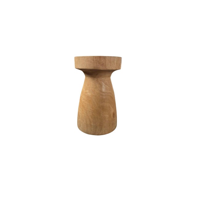Contemporary Round Teak Wood Side Table, Natural Finish, Modern Organic For Sale - Image 3 of 7