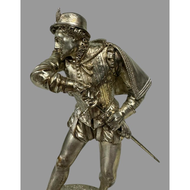 Emile Guillemin French Silvered Bronze 9" Cavalier Statue Sculpture Signed on the side of his base In very nice original...