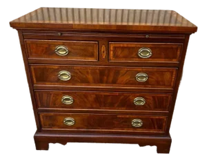 Late 20th Century Hekman Copley Place Georgian Chippendale Style Inlaid Flame Mahogany Bachelors Chest/ Nighstand
