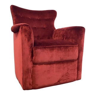 Jessica Charles Modern Tufted Red Velvet Swivel Club Chair For Sale