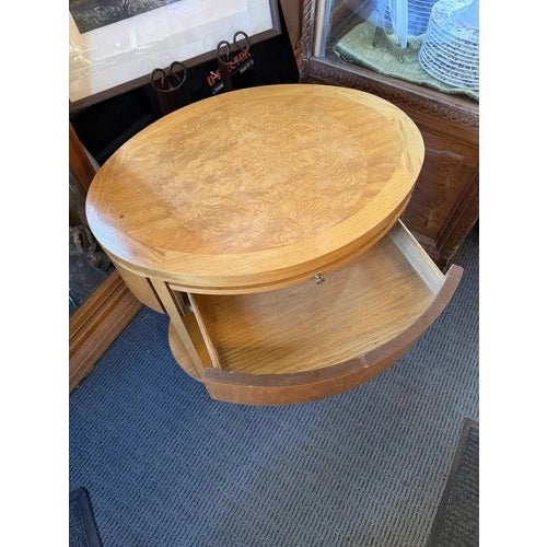 Baker Furniture Company 1980s Charles Pfister for Baker Furniture Oval Burl Veneer 1 Drawer Nightstand For Sale - Image 4 of 12