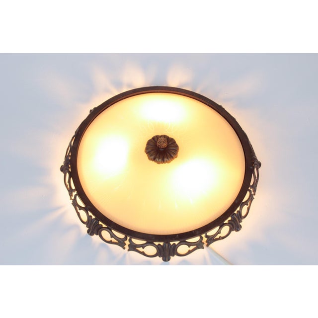 Large Art Deco Recessed Light Fixture in Brass and Glass, 1950s For Sale - Image 4 of 11