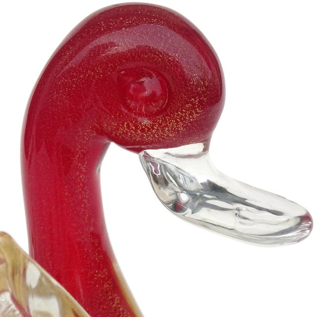 Figurative Vintage Murano Seguso Vetri d'Arte Red Head Gold Flecks Body Italian Art Glass Baby Duck Bird Figure For Sale - Image 3 of 7