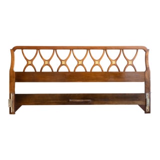 1960s Mid Century Walnut and Brass King Headboard For Sale