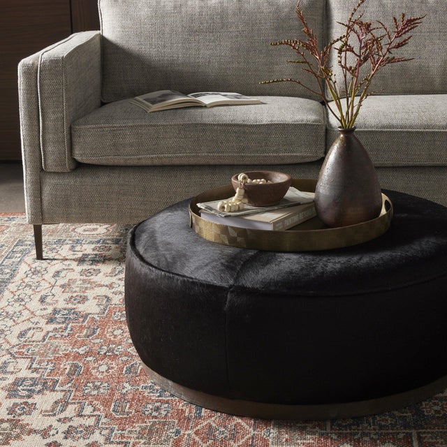 Four Hands Sinclair Large Round Ottoman - Dark Hair on Hide For Sale - Image 4 of 12