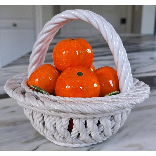 Italian Vintage Ceramiche Lanzarin Italian Porcelain Trompe l'Oleil Basket of Citrus Fruit For Sale - Image 3 of 11