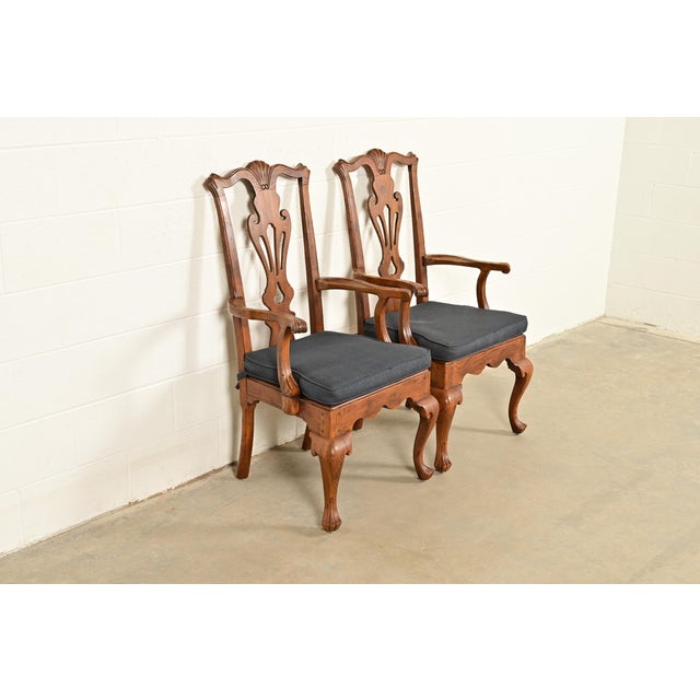 Henredon Henredon Georgian Carved Solid Oak Armchairs, Pair For Sale - Image 4 of 16