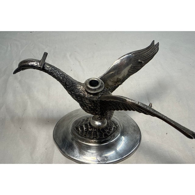 Antique Silverplate Swan Bird Brandy Glass Warmer Table Top Oil Lamp Heater For Sale - Image 10 of 12