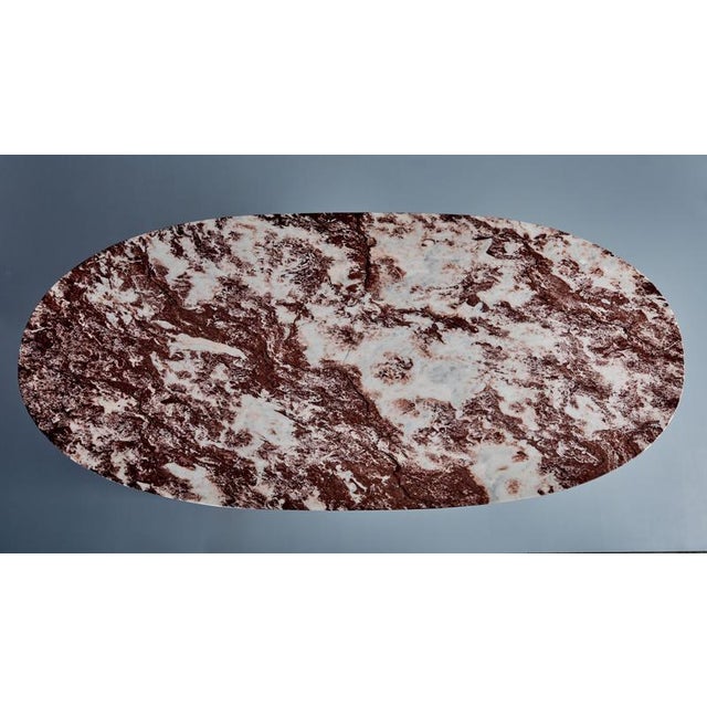 Brown Dining Table with Oval Marble Top attributed to Guglielmo Ulrich, Italy, 1940s For Sale - Image 8 of 13