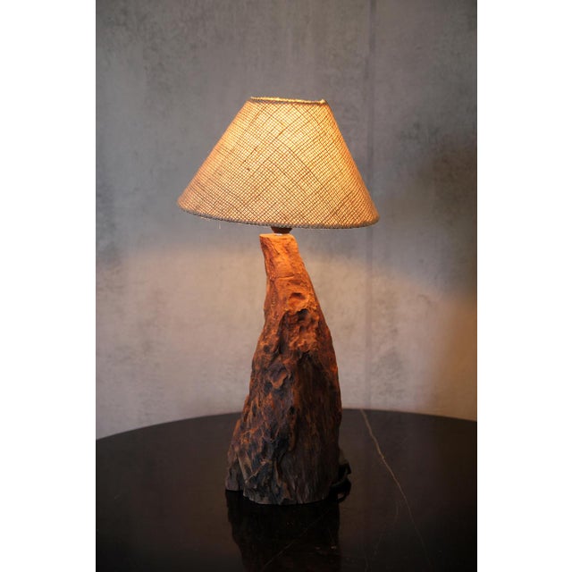 1970s 1970s Brazilian Freeform Wood Table Lamp, Sculptural Design For Sale - Image 5 of 9