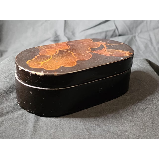 Vintage Japanese Lacquer Trinket Box Asian Makie Lidded Storage With Red Lining Decor For Sale In West Palm - Image 6 of 8