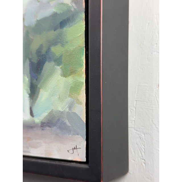 Contemporary This Too Shall Pass by Judd Mercer | Oil on panel Landscape of mountains and trees under a blue sky. For Sale - Image 3 of 5