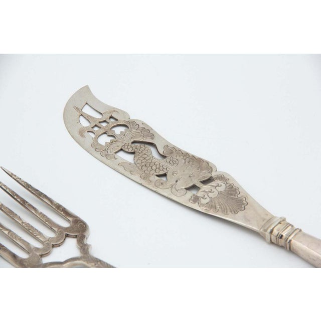 Silver Fish Knife and Fork with Cutouts, Set of 2, in Good conditions.