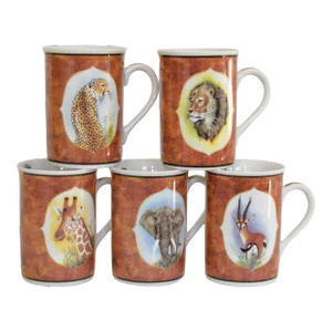 Lynn Chase African Portraits 24k Trim Coffee Mugs- Set of 5