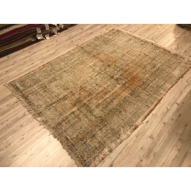 1960s Oushak Handmade Distressed Rug- 4′2″ × 5′10″ For Sale - Image 9 of 11