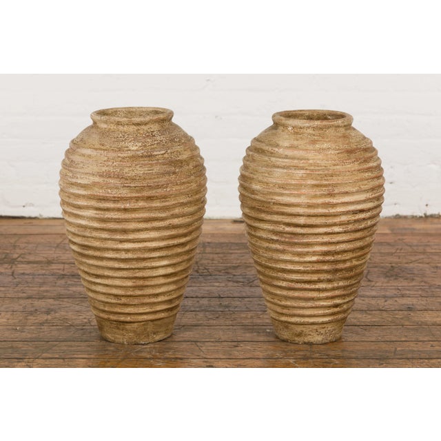 Near Thai Storage Vases with Concentric Circle Design and Nice Patina - A Pair For Sale - Image 4 of 13
