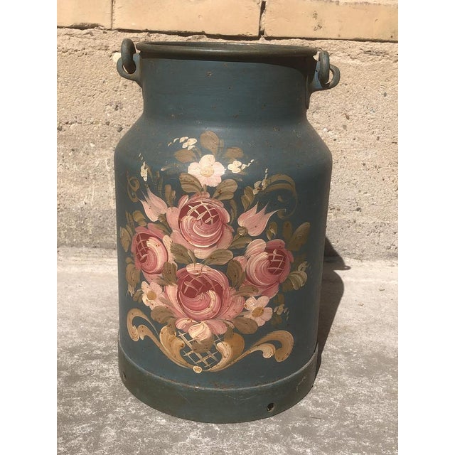 Metal German Milk Can with Hand Painted Flowers, 1920 For Sale - Image 7 of 7