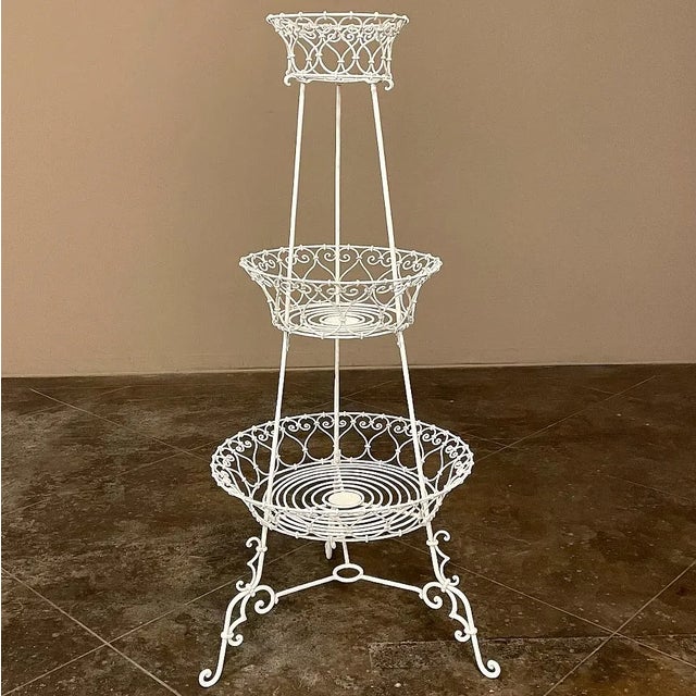 Antique Country French Wrought Iron Triple-Tier Plant Stand ~ Jardiniere For Sale - Image 13 of 13