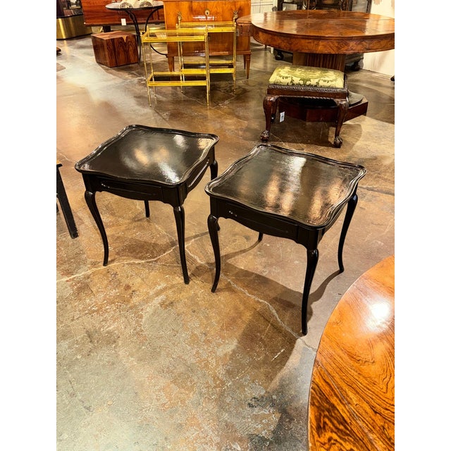 Pair of Vintage French Black Oak Side Tables For Sale In Dallas - Image 6 of 7