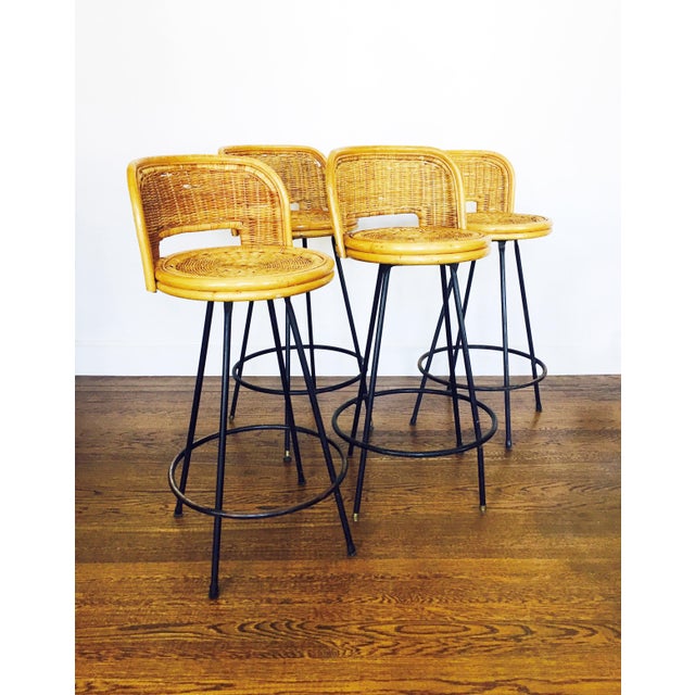 Vintage Rattan & Wrought Iron Bar Stools - Set of 4 | Chairish Plus, you can customize your choice with metal finishes and wrought iron bar stools.
