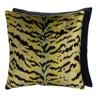The House of Scalamandré Tigre - Silk Square Pillow, Green, 22 X 22 For Sale