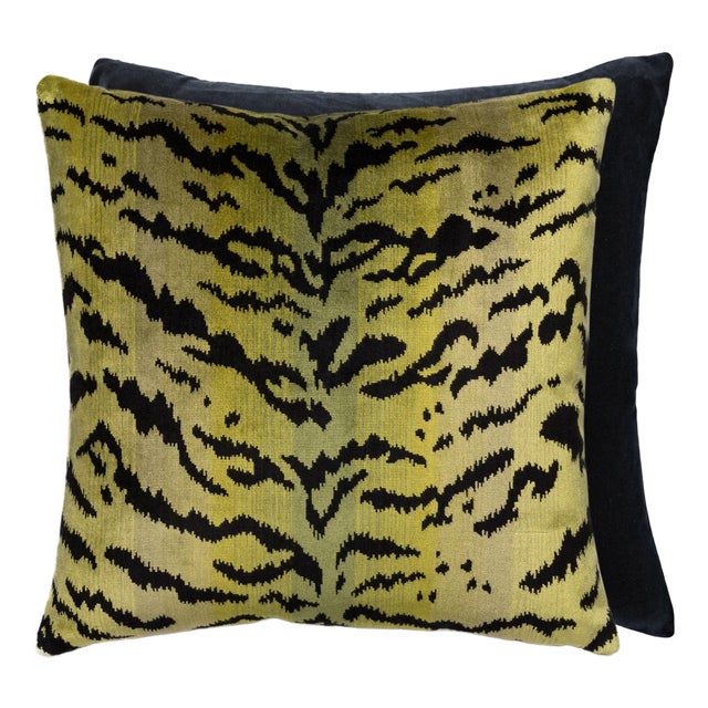 The House of Scalamandré Tigre - Silk Square Pillow, Green, 22 X 22 For Sale