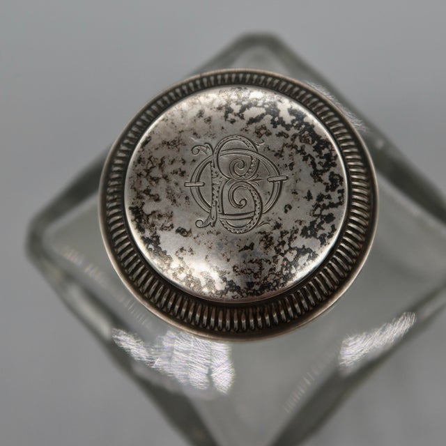 Pair of Antique Crystal Scent Bottles With Silver Mounts — Engraved Monogram, Hallmarked Silver For Sale - Image 4 of 9