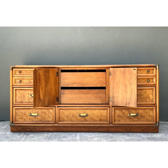 Wood Vintage Parquet Rattan Dresser For Sale - Image 7 of 12