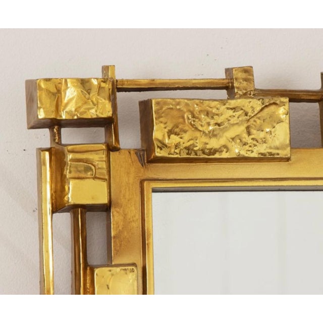 1970s Mid-Century Brutalist Gold Leaf Gilt Mirror from Syrocco, New York, 1970 For Sale - Image 5 of 9