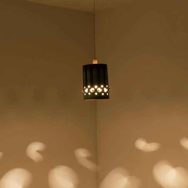 Cylinder Green Turquoise Ceramic Pendant Light, Denmark, 1970 For Sale - Image 11 of 13