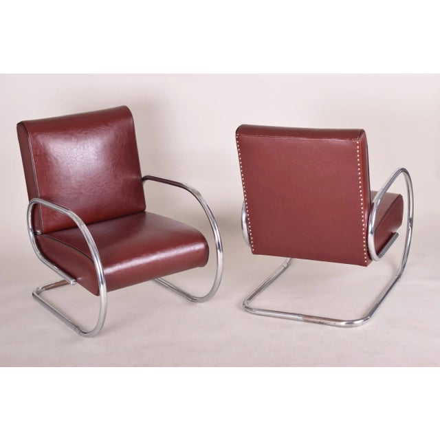 1930s Burgundy Tubular Armchairs, 1930s, Set of 2 For Sale - Image 5 of 10