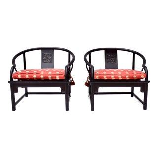 Solid Ebony Chinoiserie Accent Lounge Chairs For Sale