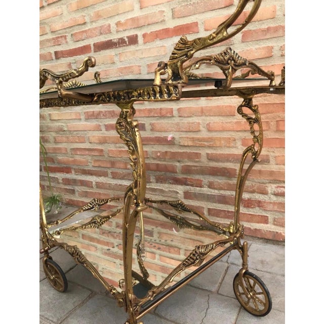 Metal French Style Bronze Bar Cart with Wheels, Mid-20th Century For Sale - Image 7 of 11