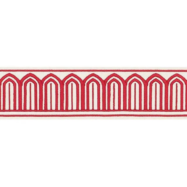 Contemporary Sample - Schumacher X Miles Redd Arches Embroidered Tape Medium in Red For Sale - Image 3 of 3