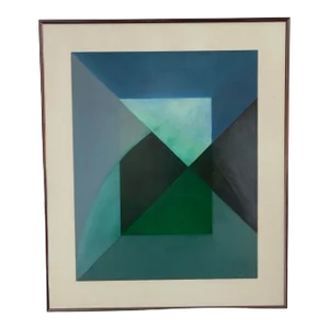 Late 20th Century Abstract Geometric Framed Gouache Painting on Paper by Listed Artist James Byrd