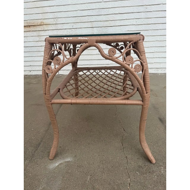 Mid-Century Modern Mid 20th Century 2 Wicker End Table With Glass Top For Sale - Image 3 of 5