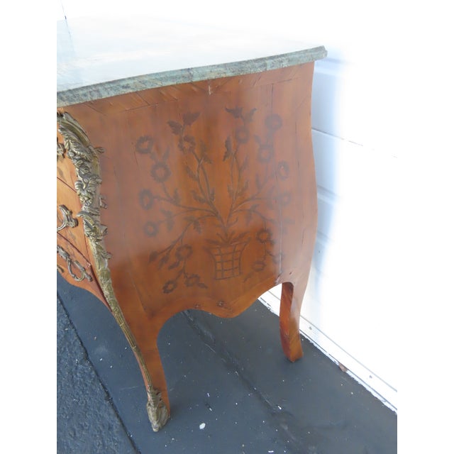 French Marble Top Bombay Serpentine Inlay Commode Dresser Bathroom Vanity 6433 For Sale - Image 15 of 18