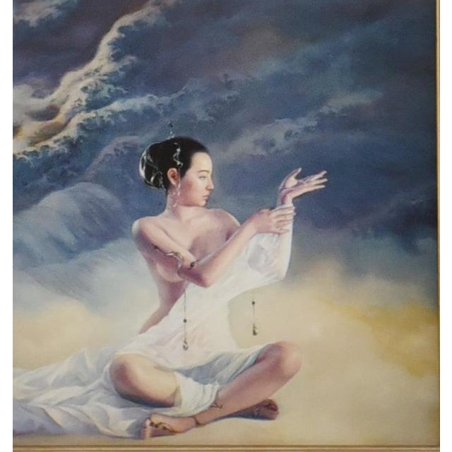 In "Celestial Contemplation," J. Lu presents a serene and evocative signed lithograph, measuring 16" x 14", that...