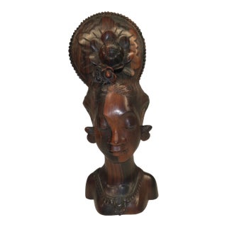 Mid 20th Century Art Deco Balinese Modernist Macassar Ebony Portrait Bust Sculpture For Sale