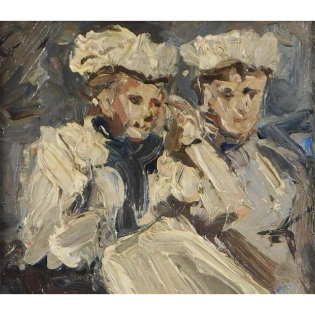 Abstract Antique 19th Century Continental Impressionist Oil Painting Portrait of Two Women in White Dresses For Sale - Image 3 of 12