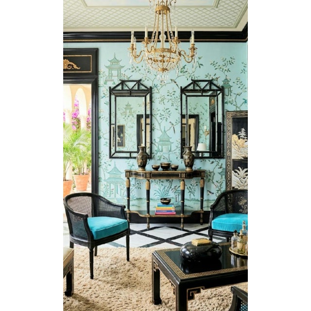 Vintage French Empire Regency Gold Gilt Ebonized Demi Lune Console Table For Sale - Image 14 of 15