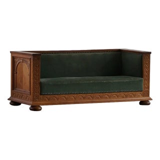 Vintage Danish Empire Sofa in Oak and Velour, 1920s For Sale