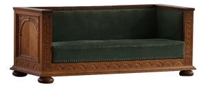 Vintage Danish Empire Sofa in Oak and Velour, 1920s