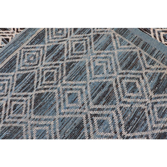 Blue, Charcoal, Gray and Brown Afghan Modern Geometric Design Rug 10'9 X 13'9 For Sale - Image 14 of 14