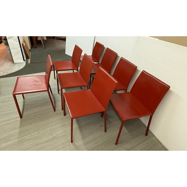 Italian Oxblood Leather Dining Side Chairs, Set of Eight For Sale - Image 9 of 12