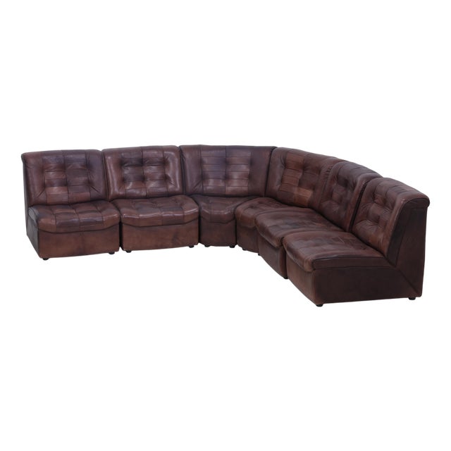 Mid-Century Brown Leather Modular Sofa from Lemke, 1970s, Set of 6 For Sale
