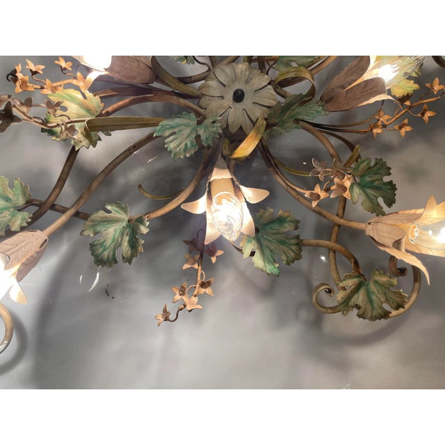 Italian Large Tole Grape Vine Flower Flush Mount For Sale - Image 11 of 12