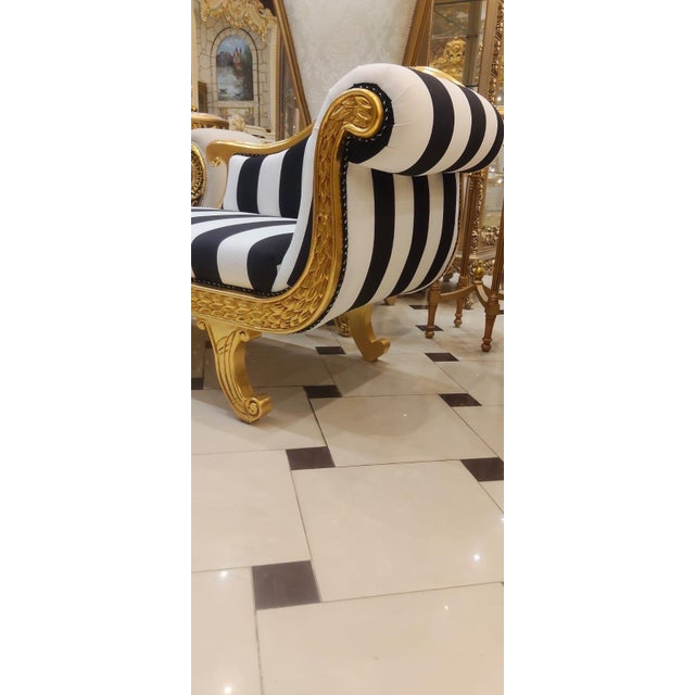 1960s French Louis XV Chaise Lounge black and white Striped For Sale - Image 4 of 7